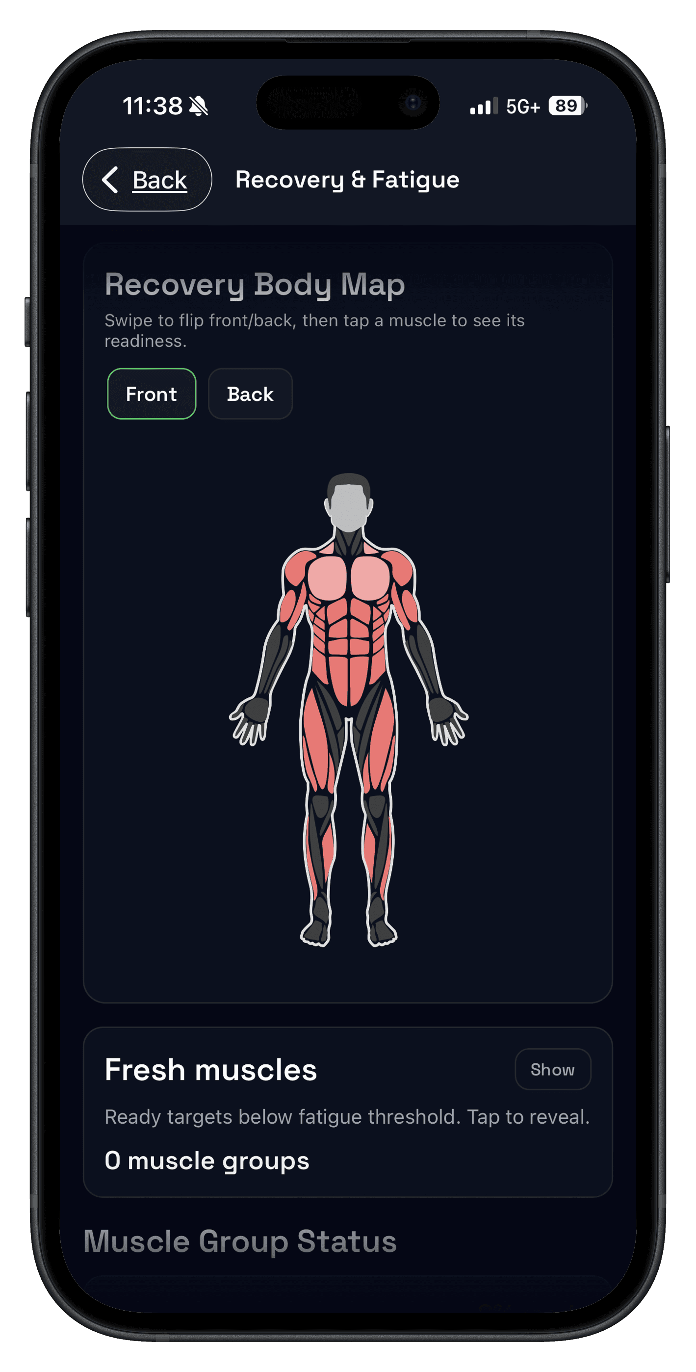 Training fatigue check-in screen used to diagnose strength plateaus